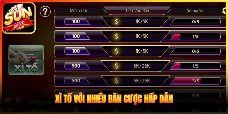 Xì Tố với nhiều bàn cược hấp dẫn