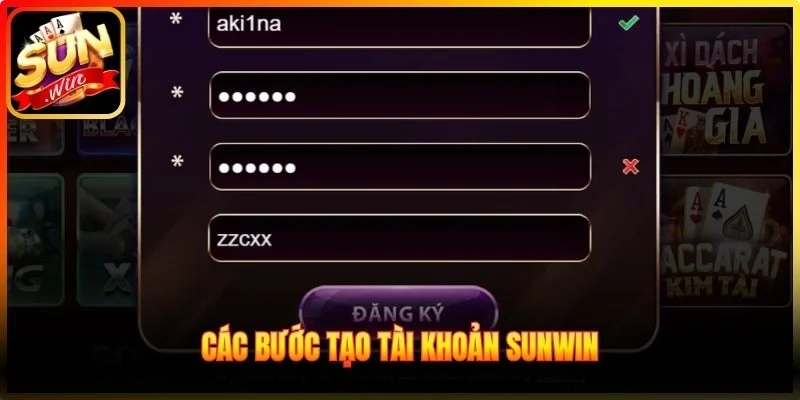 Các bước tạo tài khoản Sunwin