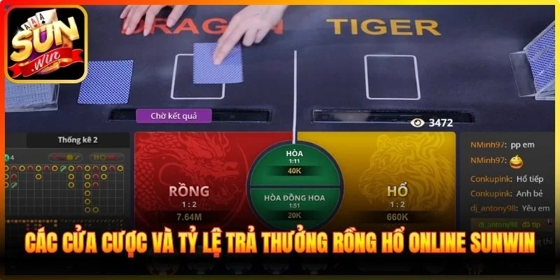 Các cửa cược và tỷ lệ trả thưởng Rồng Hổ online Sunwin