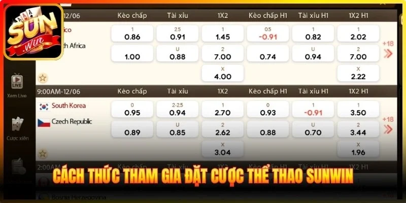 Cách thức tham gia đặt cược thể thao Sunwin